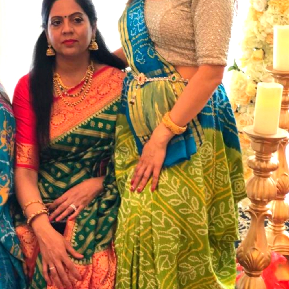 Blue and green Badhani saree with matching blouse.Once in picture is not on sale